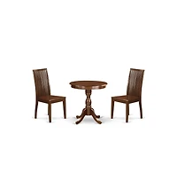 East West Furniture 3-Pc Dining Room Set - 2 Kitchen Dining Chairs and 1 Wooden Dining Table (Mahogany Finish