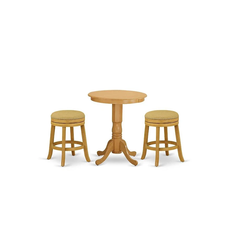 East West Furniture 3-Pc Dining Table Set with 2 Upholstered Dining Chairs and 1 Kitchen Table (Oak Finish)