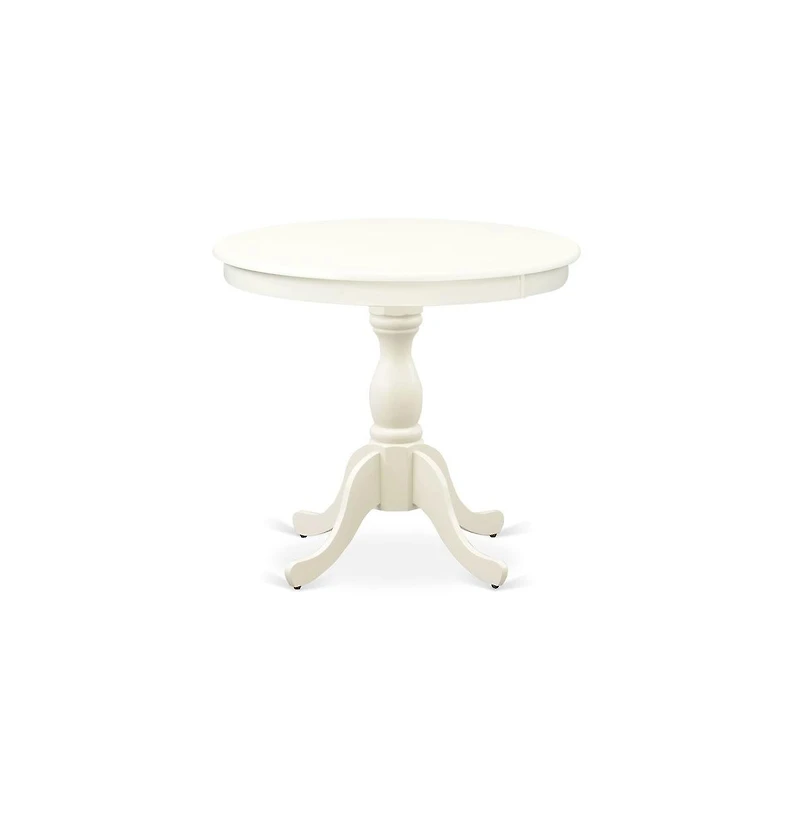 East West Furniture 3 Pc Kitchen Table Set - 1 Pedestal Table and 2 Light Beige Parson Chairs - Linen White Finish