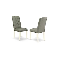 East West Furniture 5 Piece Dinette Set - Linen White Dining Table and 4 Smoke Linen Fabric Dining Chairs Button Tufted Back with Nail Heads