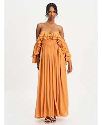 Miss Circle Women's Kaela Brickwork Off Shoulder Chiffon Maxi Dress