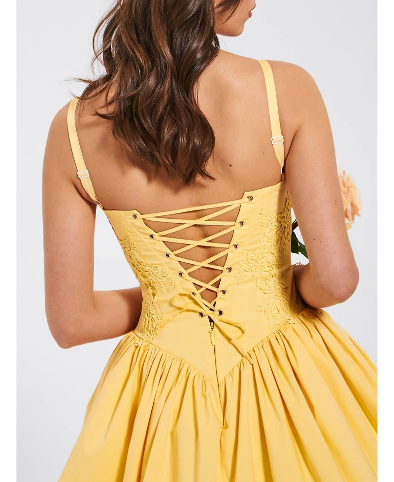 Miss Circle Women's Kadi Yellow Cotton Drop Waist Corset Mini Dress