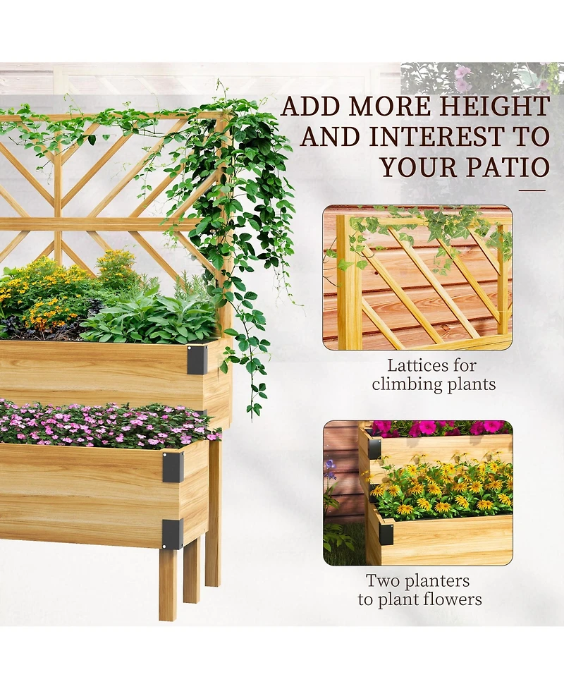 Outsunny 2 Tier Trellis Planter, Wooden Raised Garden Bed, Natural