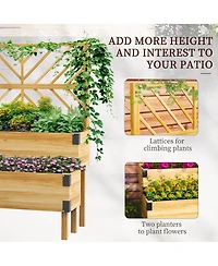 Outsunny 2 Tier Trellis Planter, Wooden Raised Garden Bed, Natural