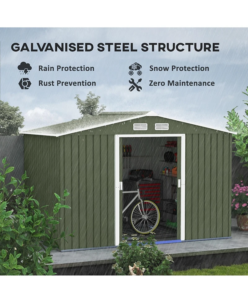 Outsunny 9' x 6' Storage Shed Garden Tool House w/ Vents Doors