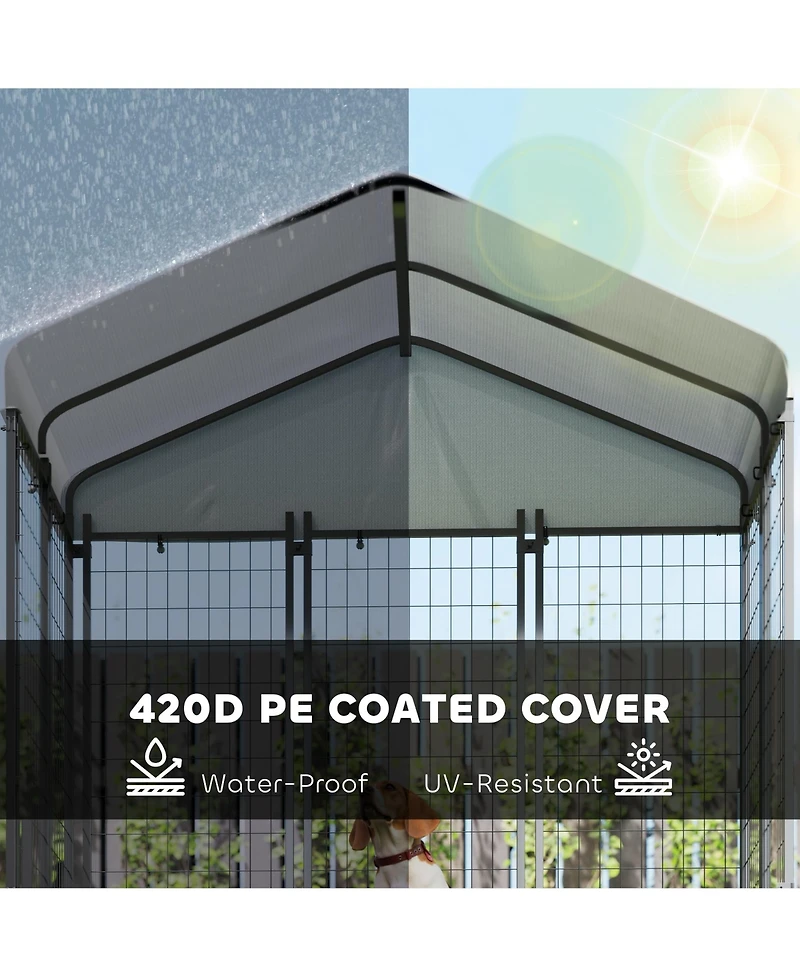 PawHut 5.9' x 4' x 6' Outdoor Dog Kennel with Rotating & Adjustable Bowls