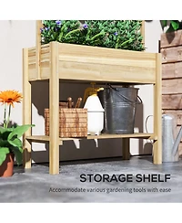 Outsunny Wooden Raised Planter with Trellis, Garden Box with Storage Shelf