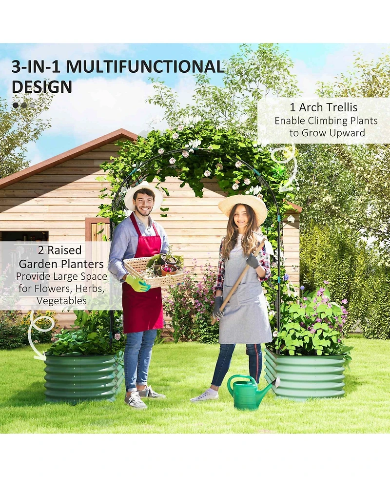 Outsunny Raised Garden Beds with Arch Trellis, Galvanized Planter Box