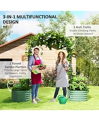 Outsunny Raised Garden Beds with Arch Trellis, Galvanized Planter Box