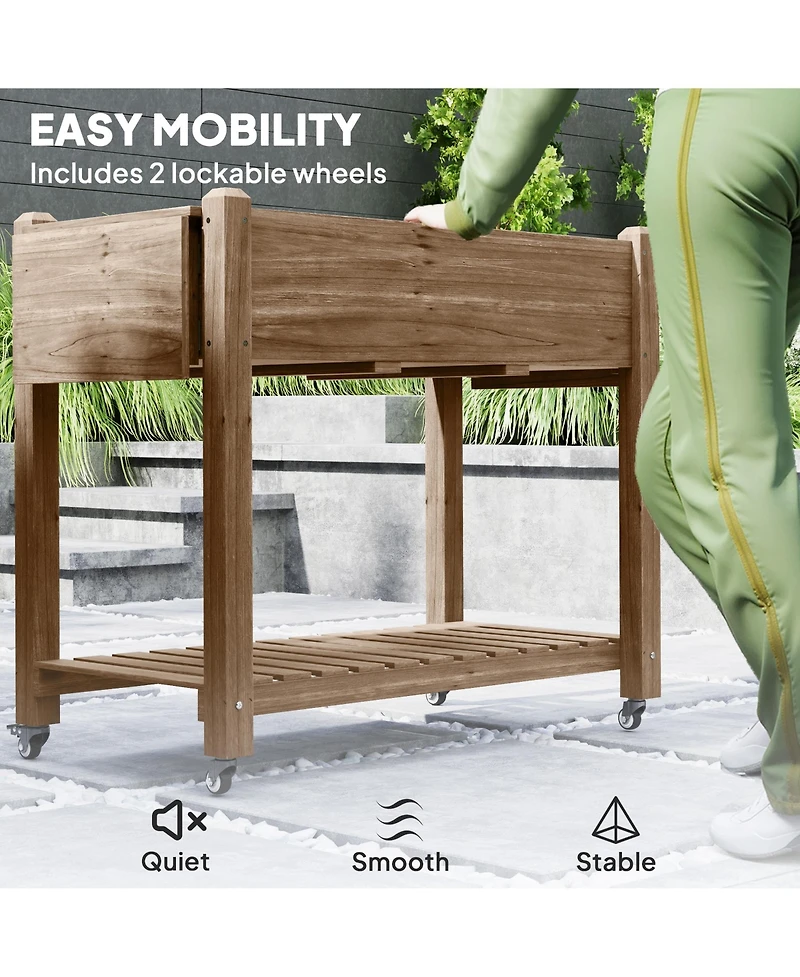 Outsunny Raised Garden Bed, Wood Planter with Liner, Natural
