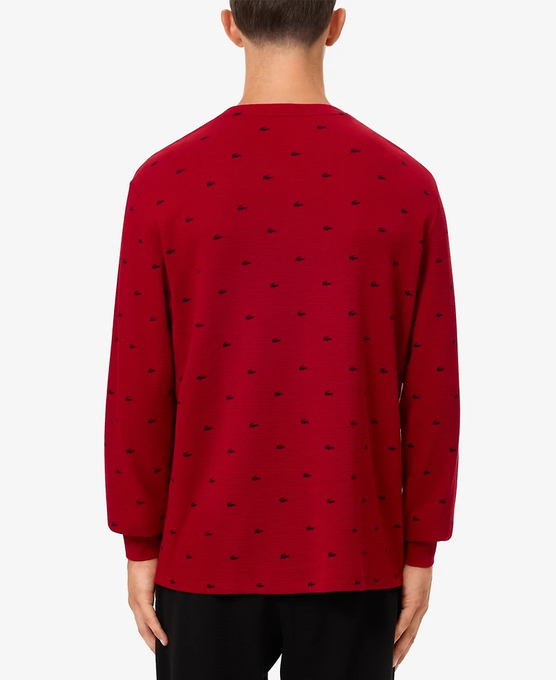 Lacoste Men's All Over Croc Print Long-Sleeve Thermal Sleep Shirt