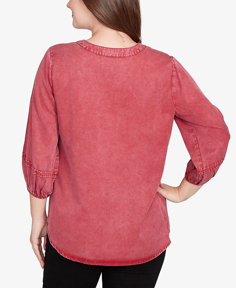 Ruby Rd. Petite Artisan Embroidered Button Front Top