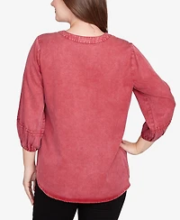 Ruby Rd. Petite Artisan Embroidered Button Front Top