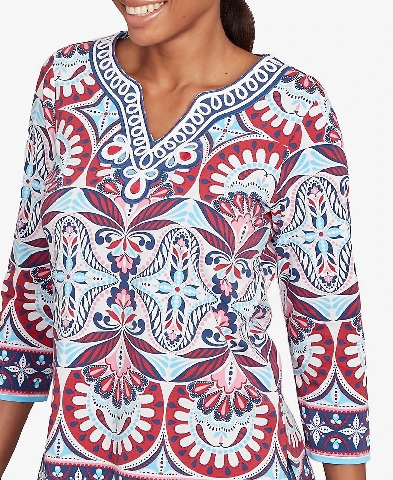 Ruby Rd. Petite Embellished Geo Border Knit Top
