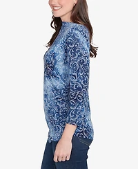Ruby Rd. Petite Tie Dye Scroll Floral Hatchi Top