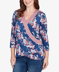 Ruby Rd. Petite Ikat Floral Puff Print Surplice Top