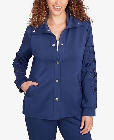 Ruby Rd. Petite Embroidered Floral Cutout Snap Jacket
