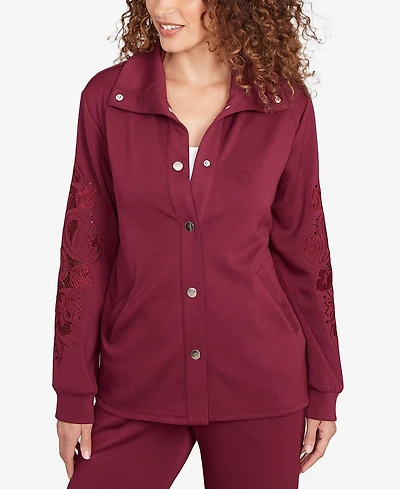 Ruby Rd. Petite Embroidered Floral Cutout Snap Jacket