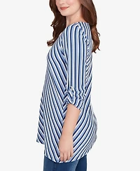 Ruby Rd. Petite Textured Stripe Roll Tab Sleeve Top