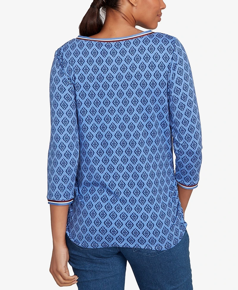 Ruby Rd. Petite Stripe Tipped Monotone Textured Top