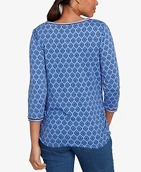 Ruby Rd. Petite Stripe Tipped Monotone Textured Top