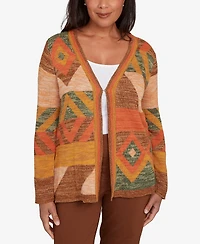 Alfred Dunner Petite Mount Laurel Patchwork Long Sleeve Cardigan Sweater
