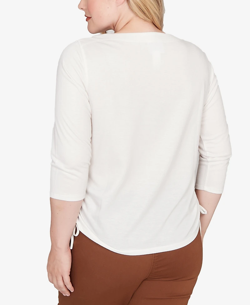 Alfred Dunner Petite Mount Laurel Asymmetric Floral Side Tie Top