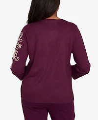 Alfred Dunner Petite Urban Legend Diagonal Floral Embroidered Sweater