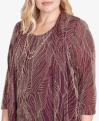 Alfred Dunner Petite Urban Legend Glitter Leaf Two One Top with Necklace