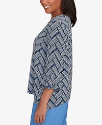 Alfred Dunner Petite Chevron Textured Knit Top with Necklace