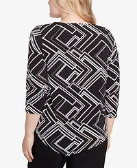 Alfred Dunner Petite Geometric Textured Top with Necklace