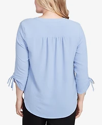 Alfred Dunner Petite Tie Sleeve Crinkle Textured Henley Top