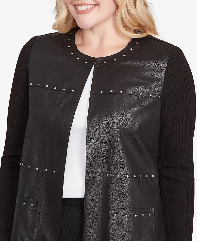 Alfred Dunner Petite Long Sleeve Faux Leather Jacket
