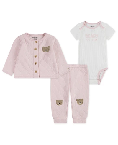 Huggies Baby Girl Short Sleeve Bodysuit, Quilted Cardigan and Pant, 3-Piece Set