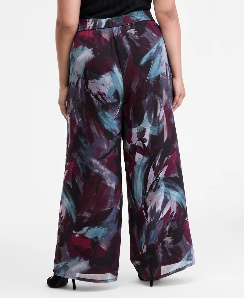 I.n.c. International Concepts Plus Printed Crinkle Chiffon Wide-Leg Pants, Macy's Exclusive