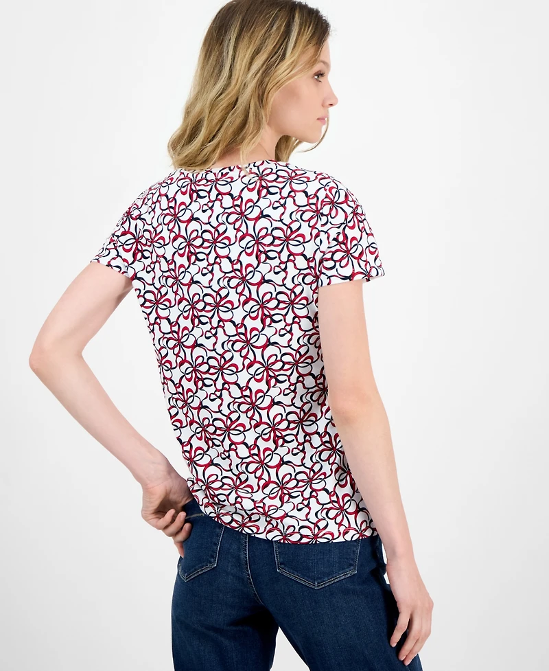 Nautica Jeans Women's Ribbon-Print V-Neck T-Shirt