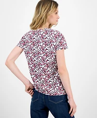 Nautica Jeans Women's Ribbon-Print V-Neck T-Shirt