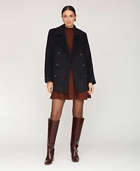 Avec Les Filles Women's Short Double Breasted Wool Pinstripe Coat
