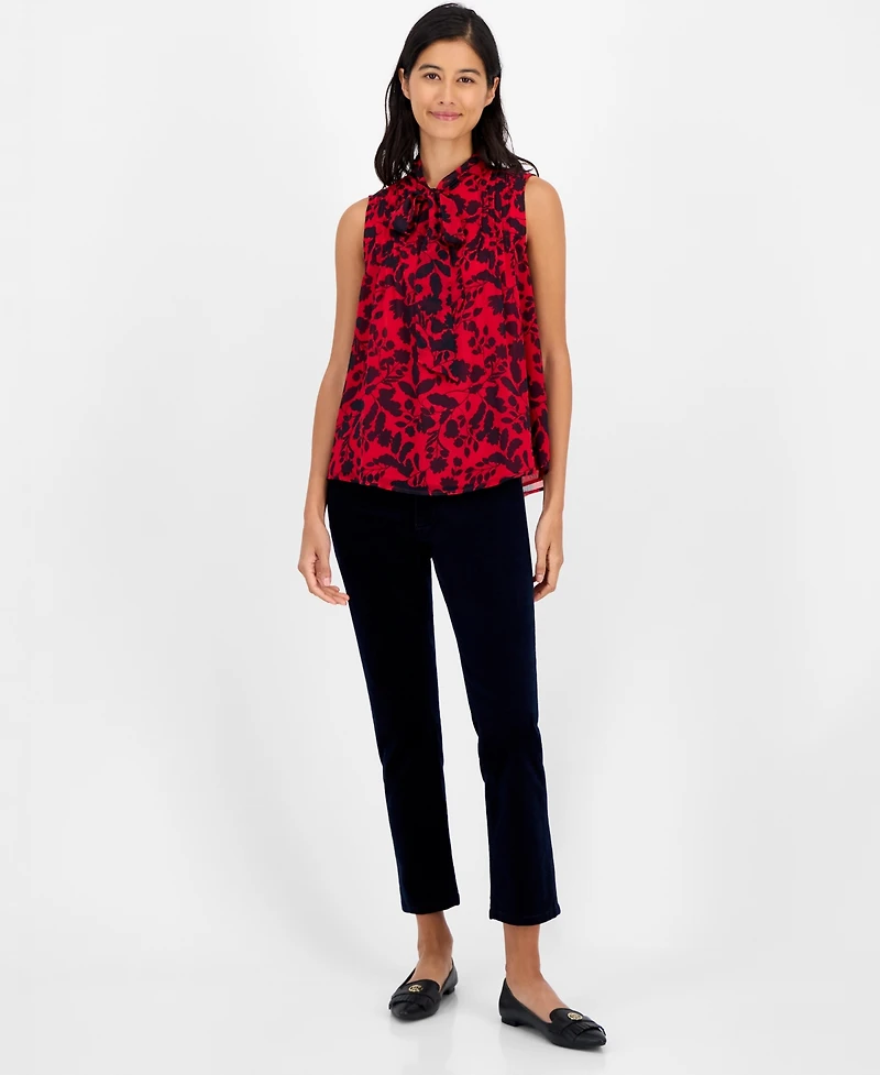 Tommy Hilfiger Women's Floral-Print Pleated Top
