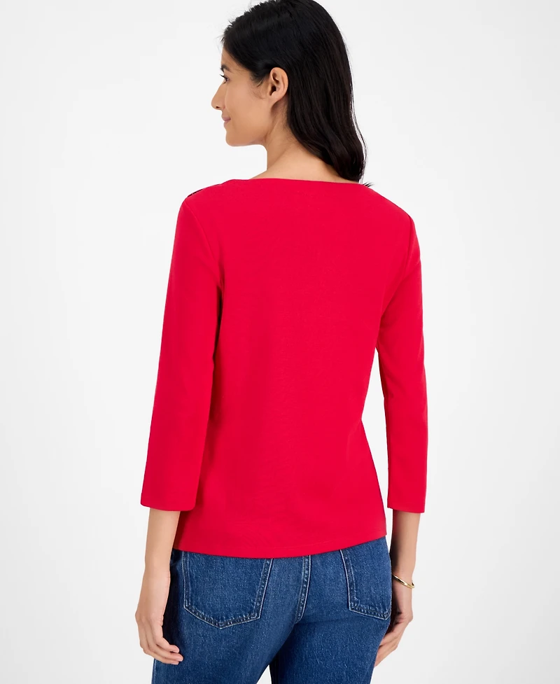 Tommy Hilfiger Women's Boat-Neck 3/4-Sleeve Top