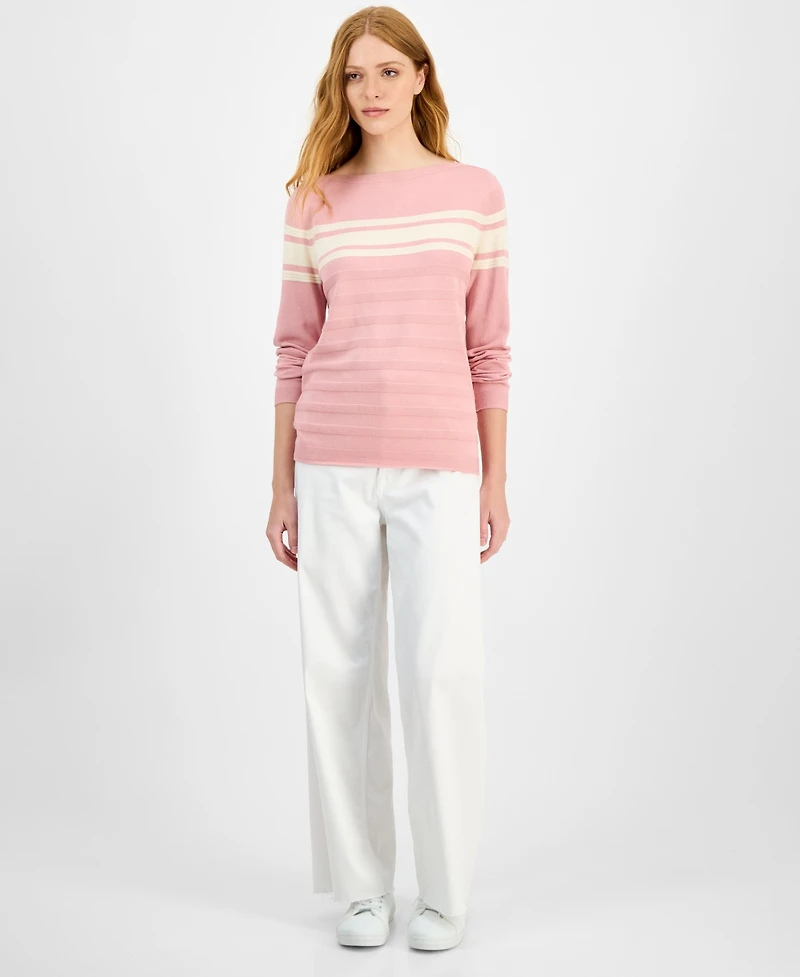 Nautica Jeans Women's Cotton Boat-Neck Textured Sweater