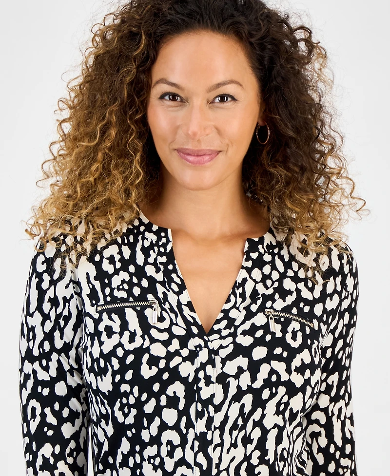 Jm Collection Petite Soft Spots Zip-Pocket Top, Macy's Exclusive