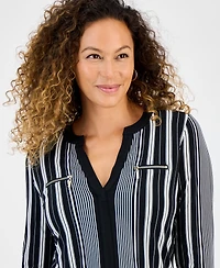 Jm Collection Petite Printed Long-Sleeve Faux-Pocket Top