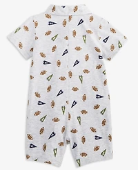 First Impressions Baby Boys Football-Print Collared Sunsuit, Macy's Exclusive