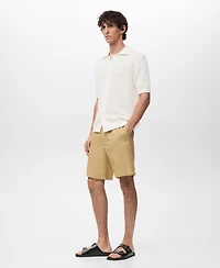 Mango Men's Elastic Waist Linen 9" Bermuda Shorts