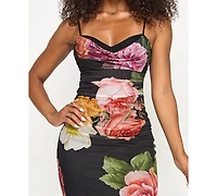 Emerald Sundae Juniors' Cowl Neck Floral Mesh Sleeveless Gown