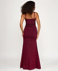 Emerald Sundae Juniors' Glitter-Knit Notched-Neck Gown