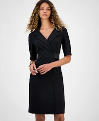 Connected Women's Collared Faux-Wrap Scuba Sheath Dress