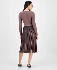 Robbie Bee Women's Two-Tone Belted Sweater Dress