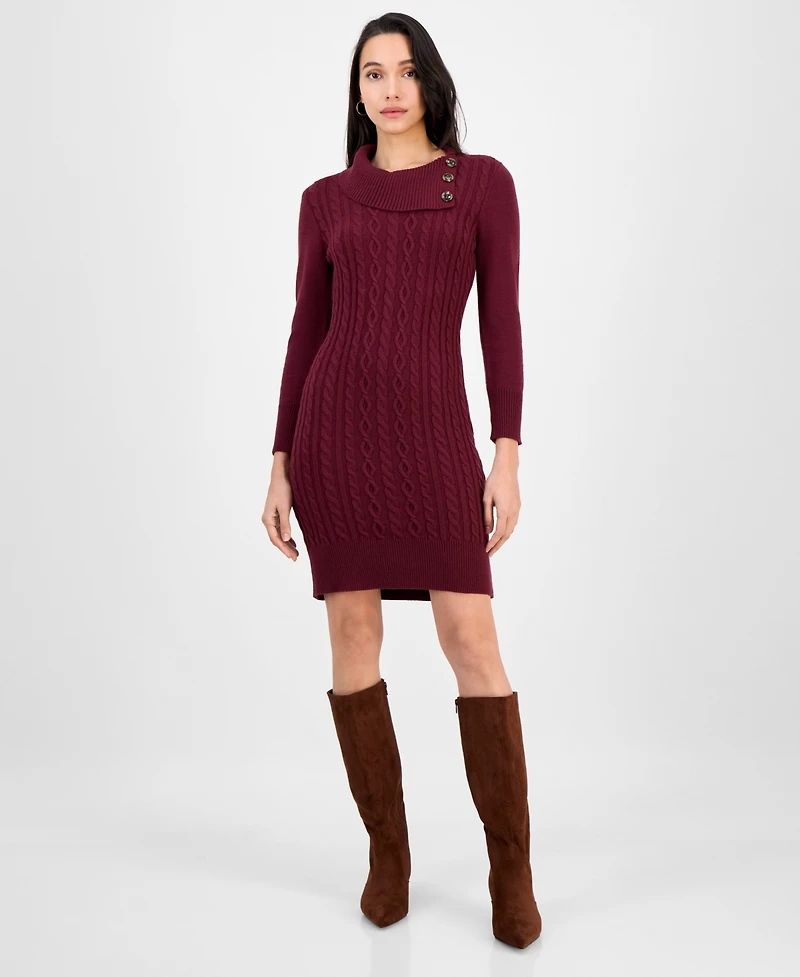 Sandra Darren Women's Cable-Knit Fitted Long-Sleeve Sweater Dress